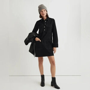Madewell Black Denim Popover Mini Shirtdress NWT Festival Dark Edgy